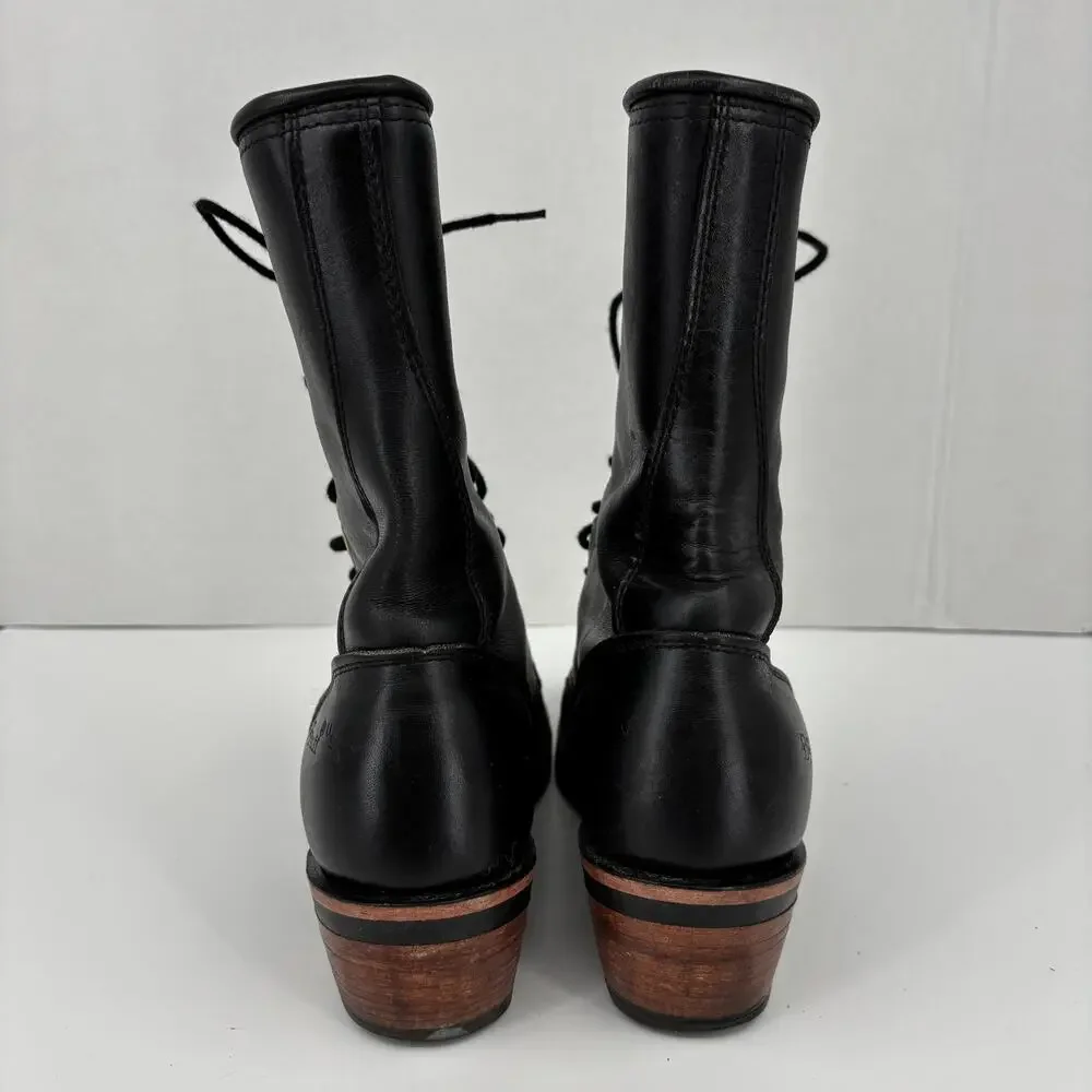 DD Tuff Roper Kiltie Lace Up Boots Mens Size 8 Black Leather Lace Up Vintage USA